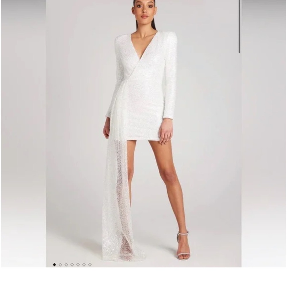 NADINE MERABI Leah White Sequence Mini Dress